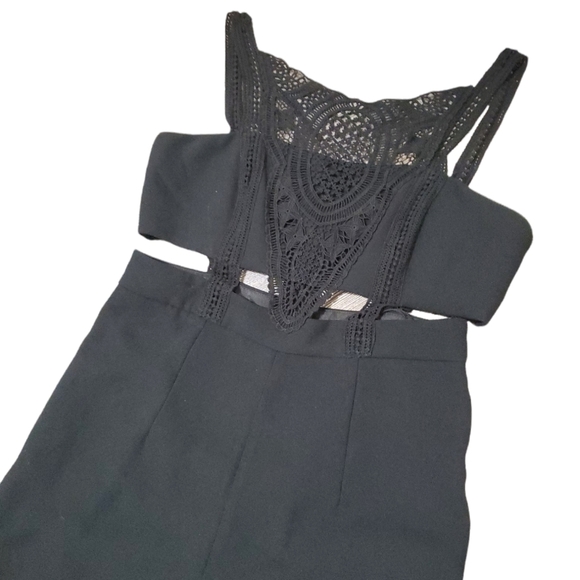 Aidan Mattox Cut Out Top Black Lace High Waist Jumpsuit - Picture 3 of 14